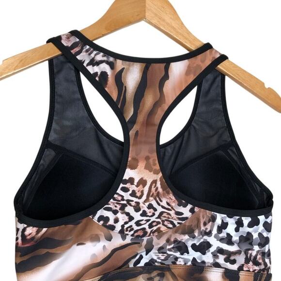 Guess Leopard Print Sports Bra Racerback Brown/ Tan Sz: L Gym Active Wear Yoga - Picture 8 of 11